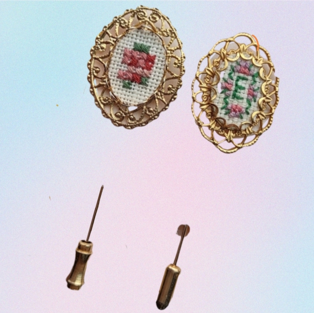 Vintage Cross-stitch Initial E Stick Pin Lot of 2 pcs